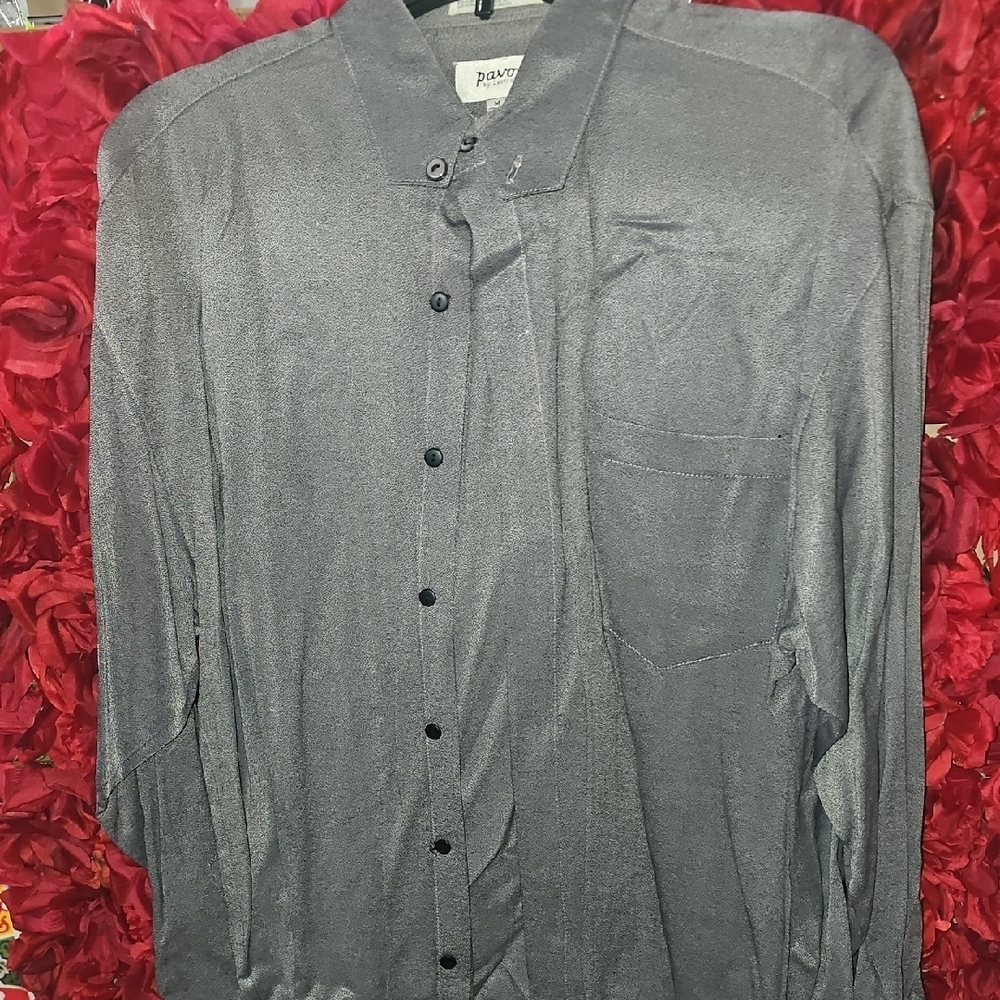 Pavo by Lastrada Textured Grey Dress Shirt With Distinct Collar Size Medium